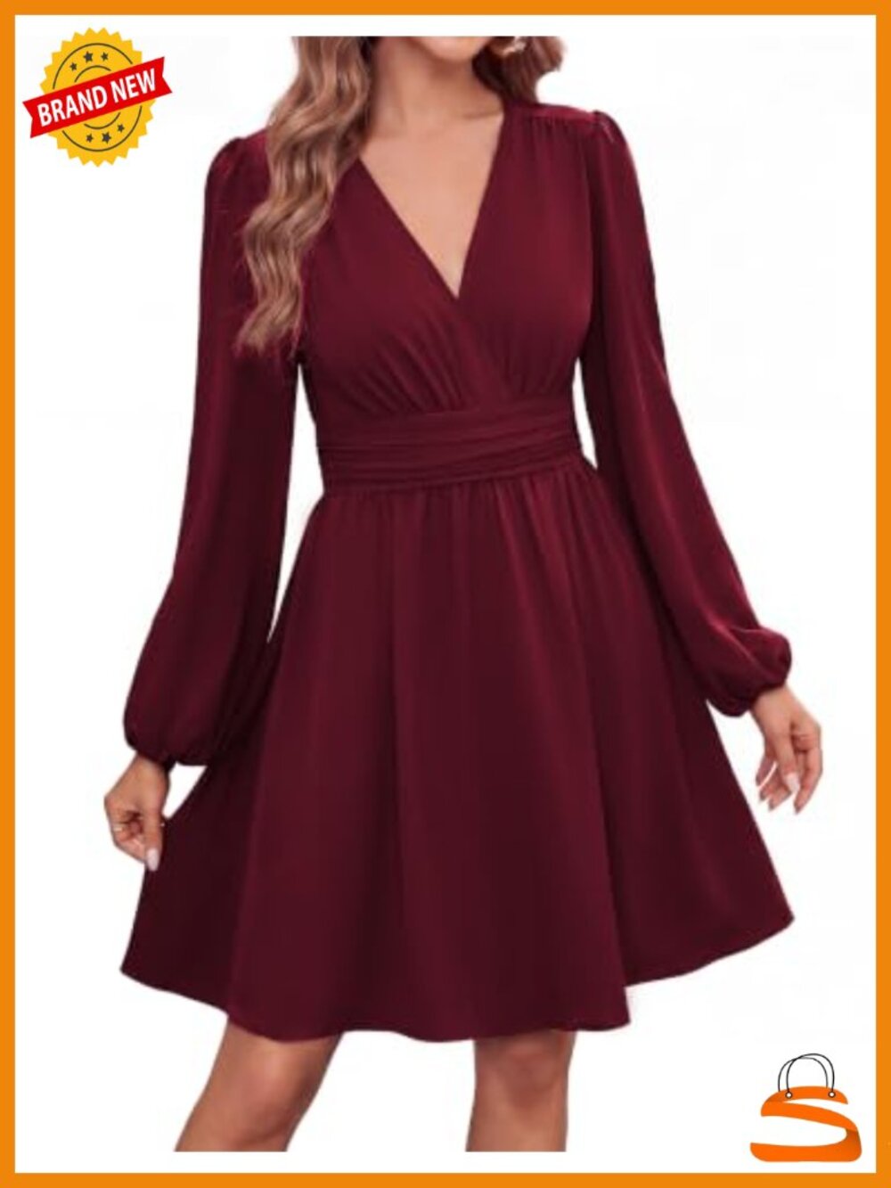 Women's Long Sleeve Mini Dress V-Neck Empire Waist Fit & Flare Cocktail